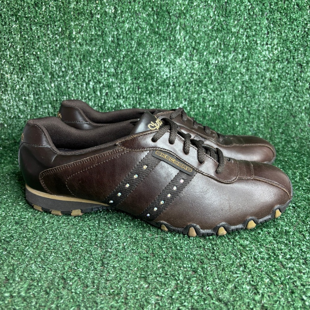 NEW Skechers 21301 Toff‎ Leather Rhinestone Y2K Vintage Sneakers Brown Womens 9